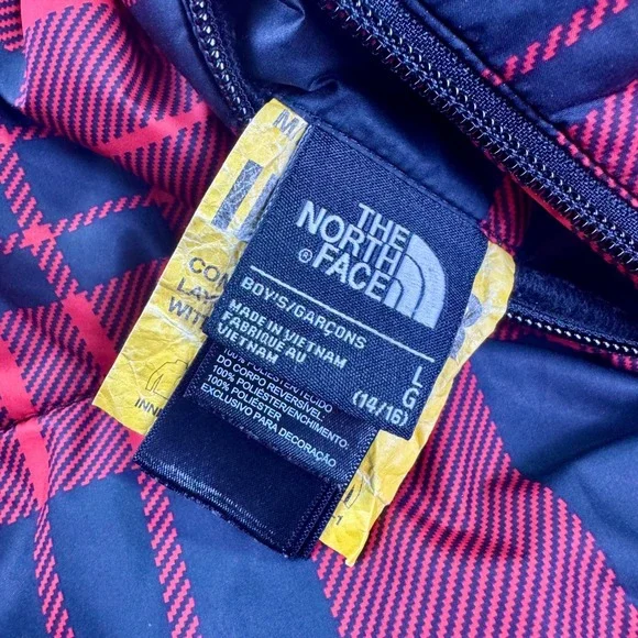 The North‎ Face Boys Reversible Sherpa Fleece Puffer Jacket Size L 14/16 Plaid - Picture 7 of 11